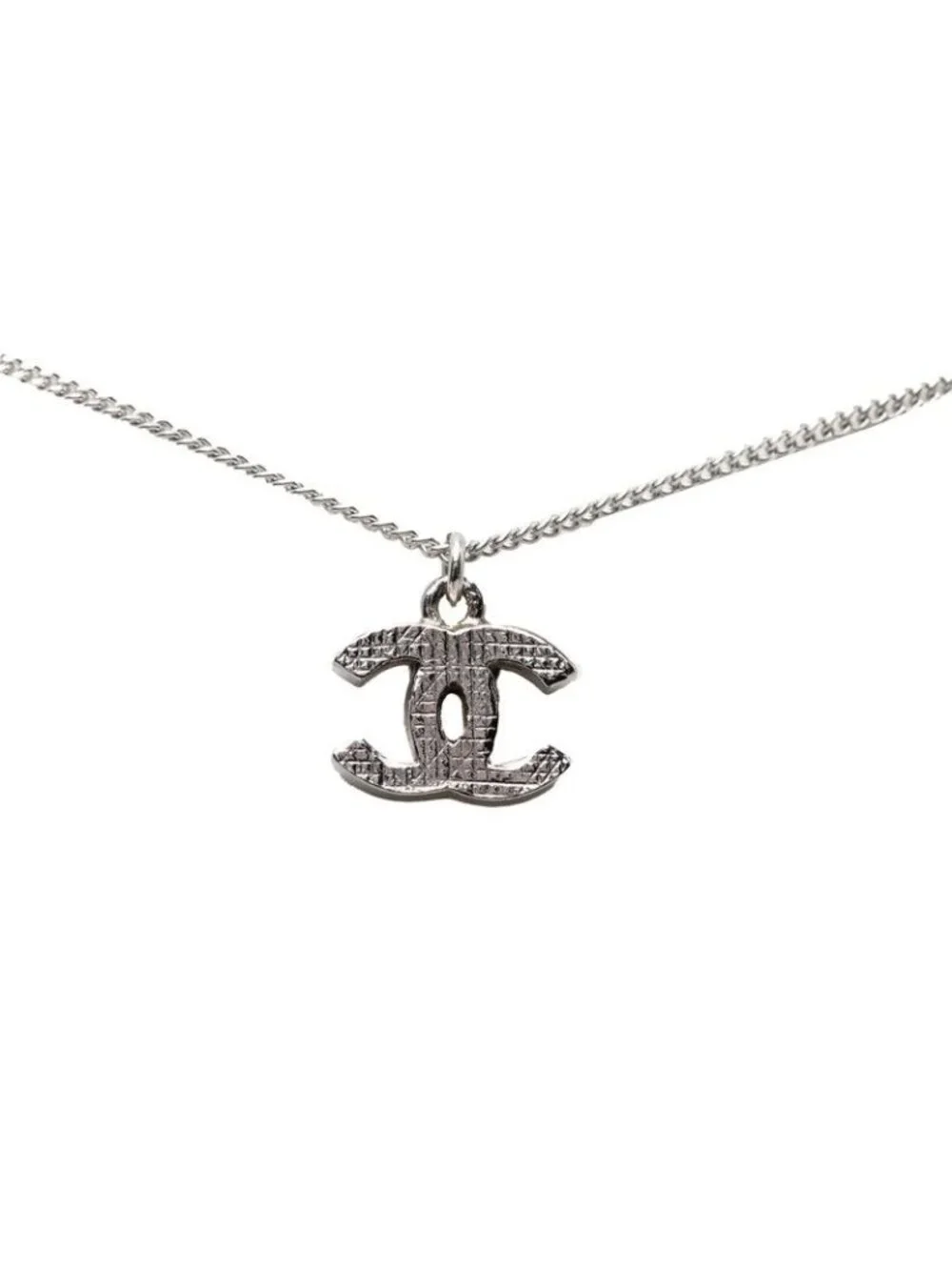 Chanel CC Logo Necklace Silver Metal